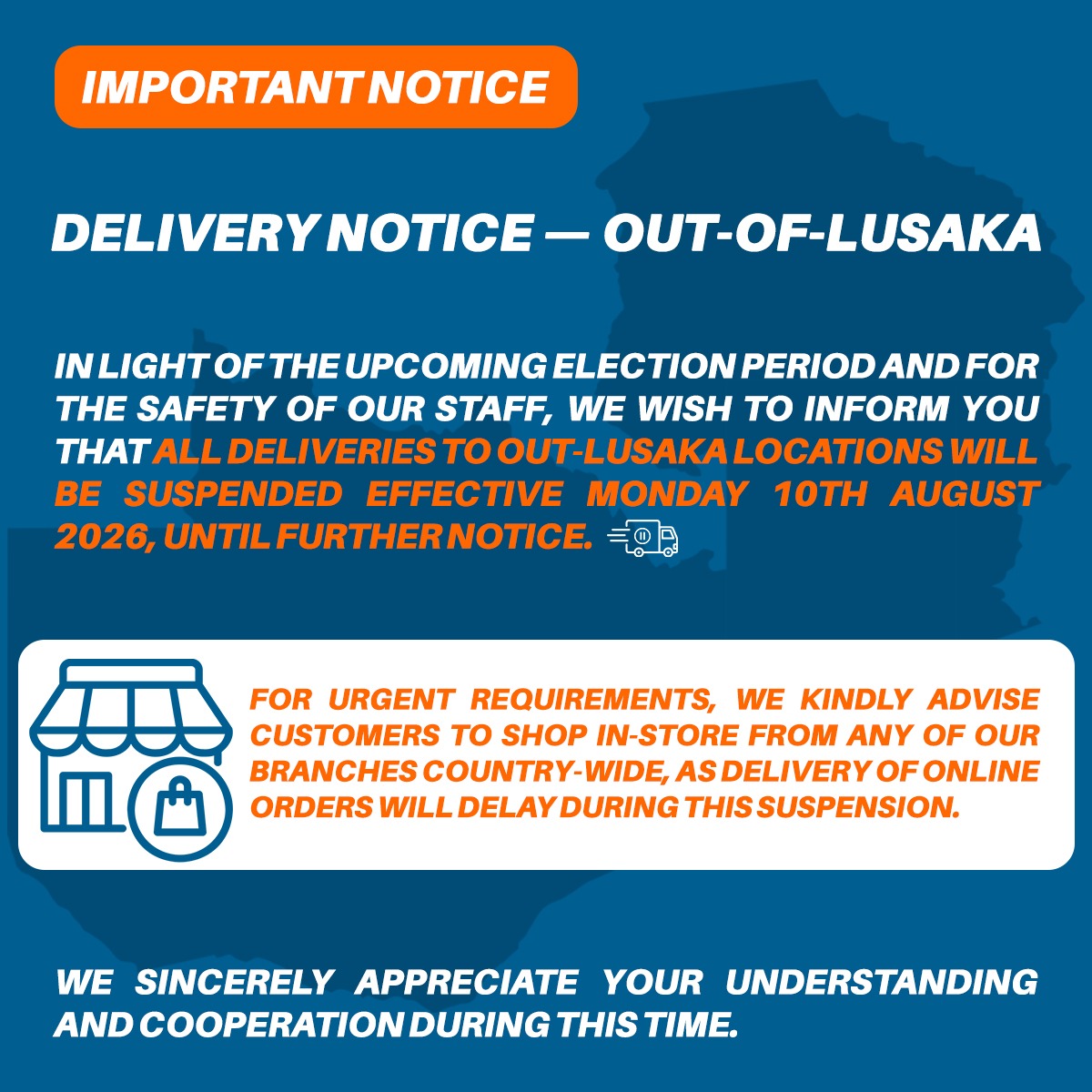 Election period notice for out of Lusaka shoppers